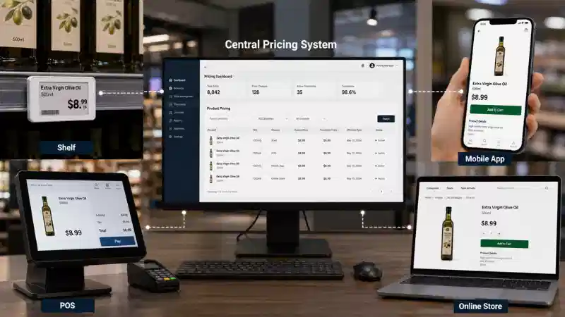 ความสม่ำเสมอของราคาในช่องทาง Omni: วิธีซิงโครไนซ์ราคาชั้นวาง POS แอพ และราคาอ...